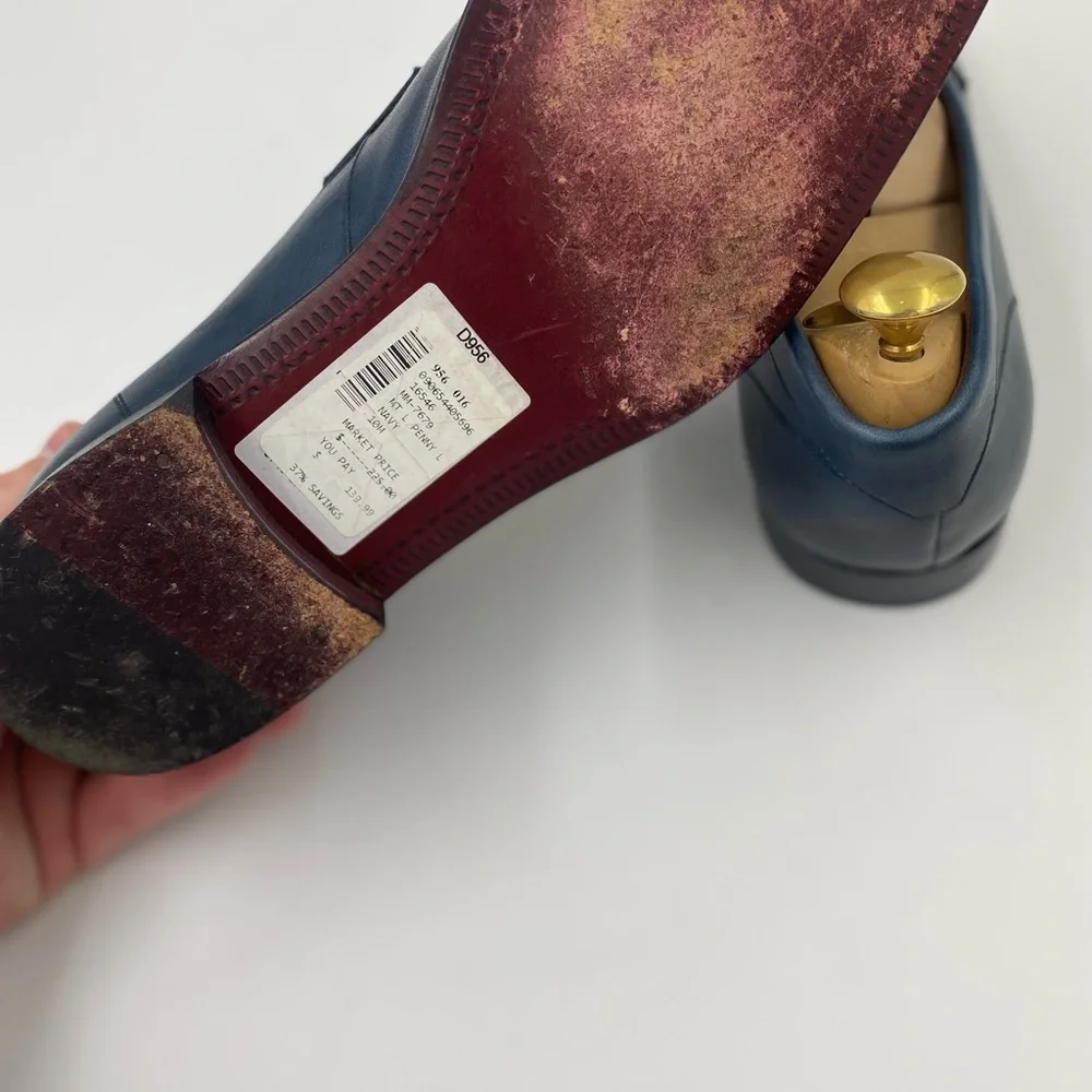Classic Navy Leather Penny Loafers for Men